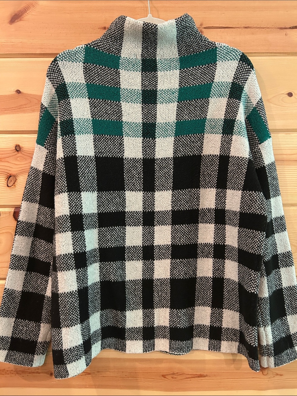 Christian Siriano Women’s Green/Black/White Plaid Cowlneck Sweater, Size L - Picture 3 of 5